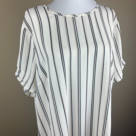 DR2 Short Sleeve Tunic Blouse Size XL Cream with Black and Tan Stripes - Picture 1 of 9